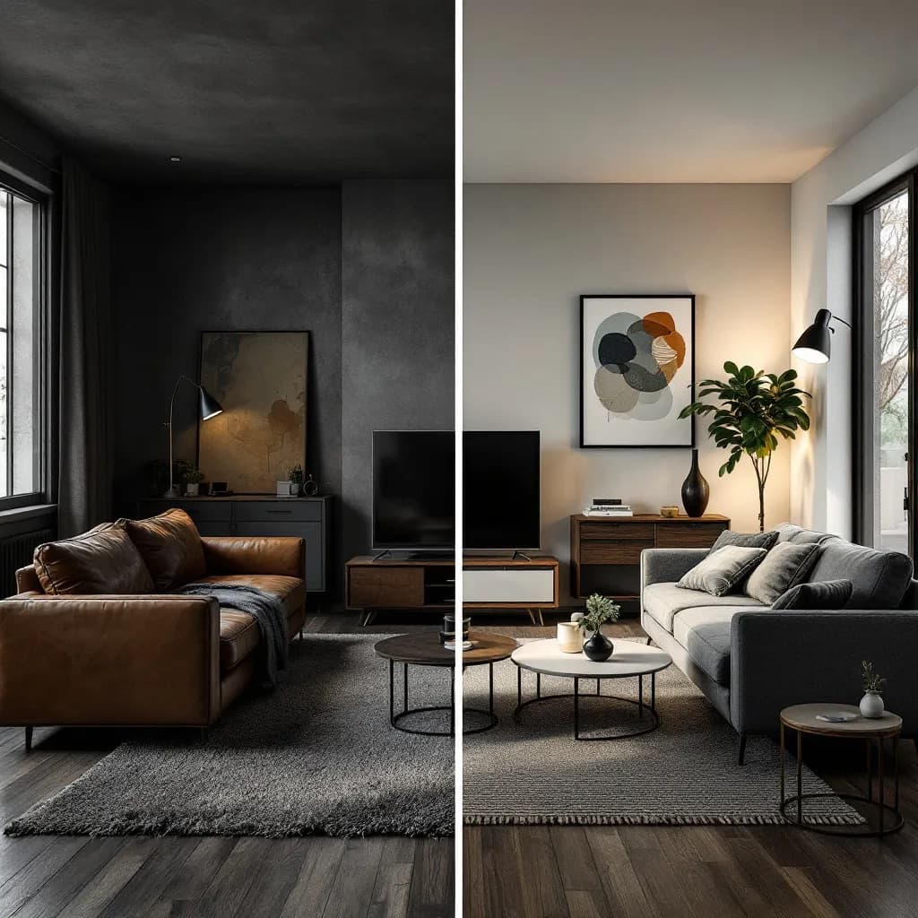 AI Interior Design Software transformation showing before and after room design