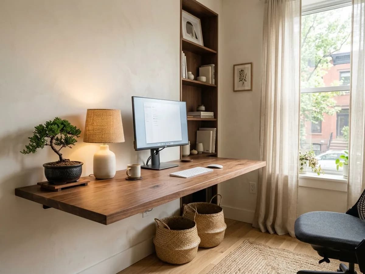 AI home office design example in Japandi Minimalist style