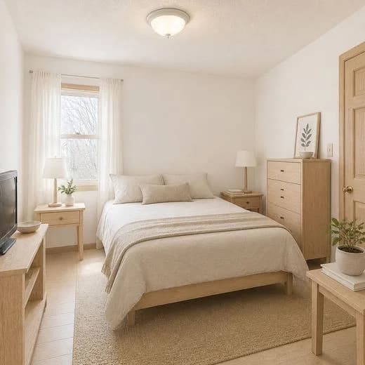 The same bedroom redesigned in Scandinavian style with AI