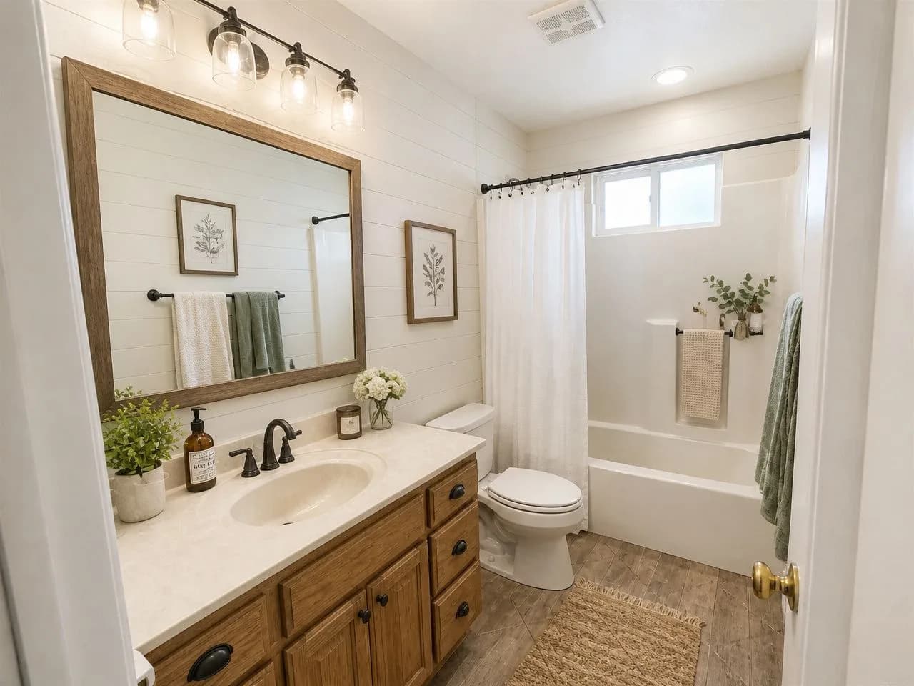 The 1990s bathroom redesigned in Modern Farmhouse style