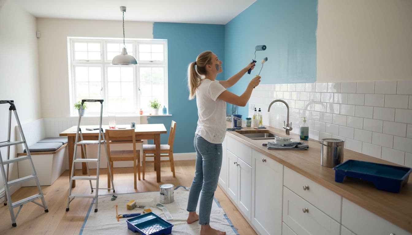 Kitchen being painted showing proper technique and preparation