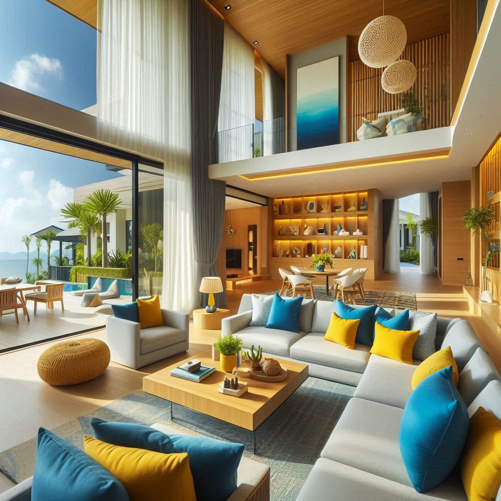 Bright Blue and Sunny Yellow Living Room