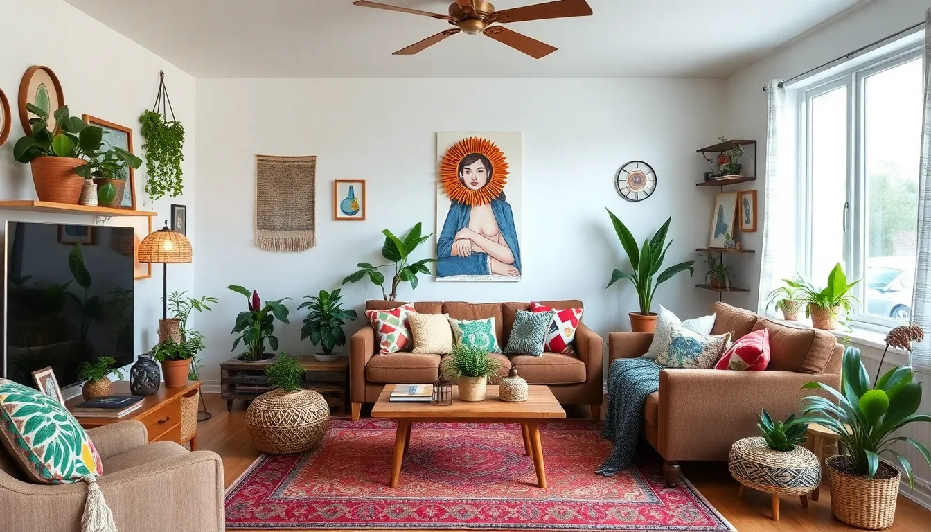 A vibrant and eclectic boho-inspired living room