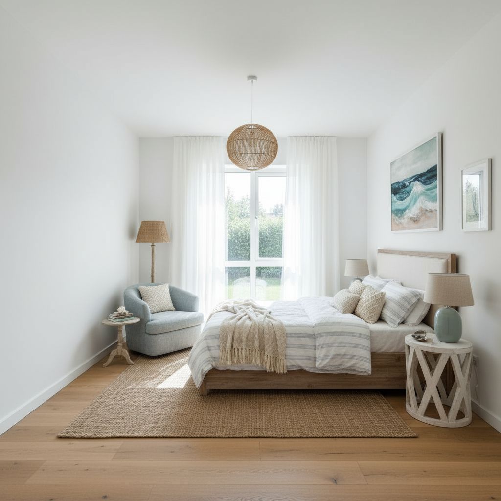 Master bedroom after coastal interior design transformation