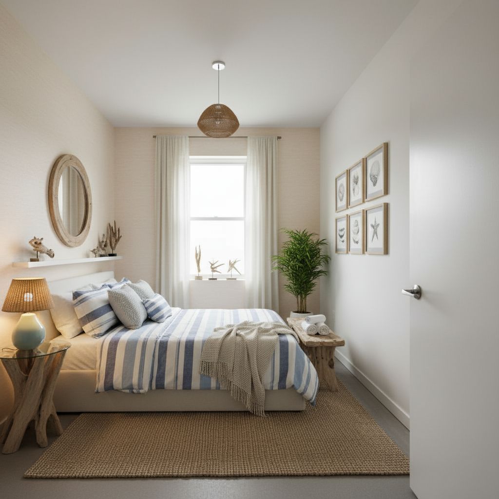 Bright bedroom after coastal interior design