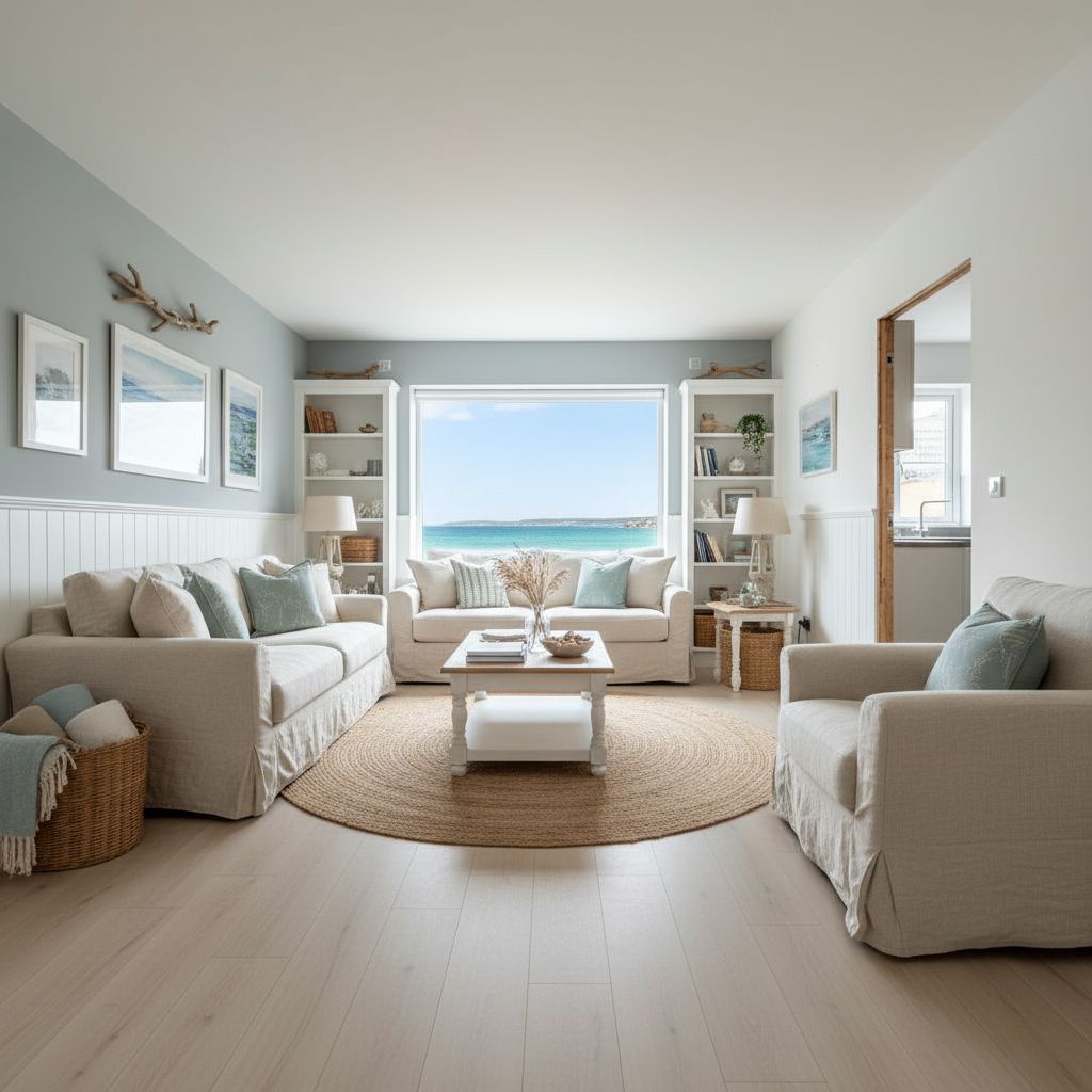 Elegant living room after coastal interior design