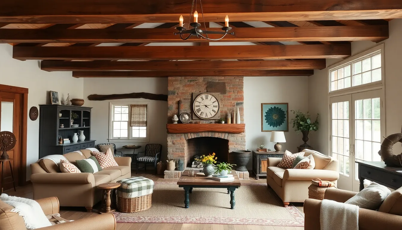 A cozy and charming farmhouse living room