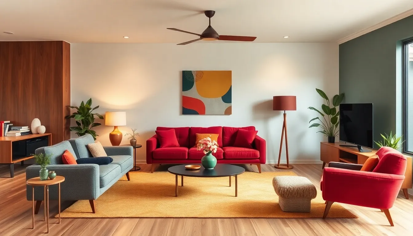 A stylish mid century modern living room